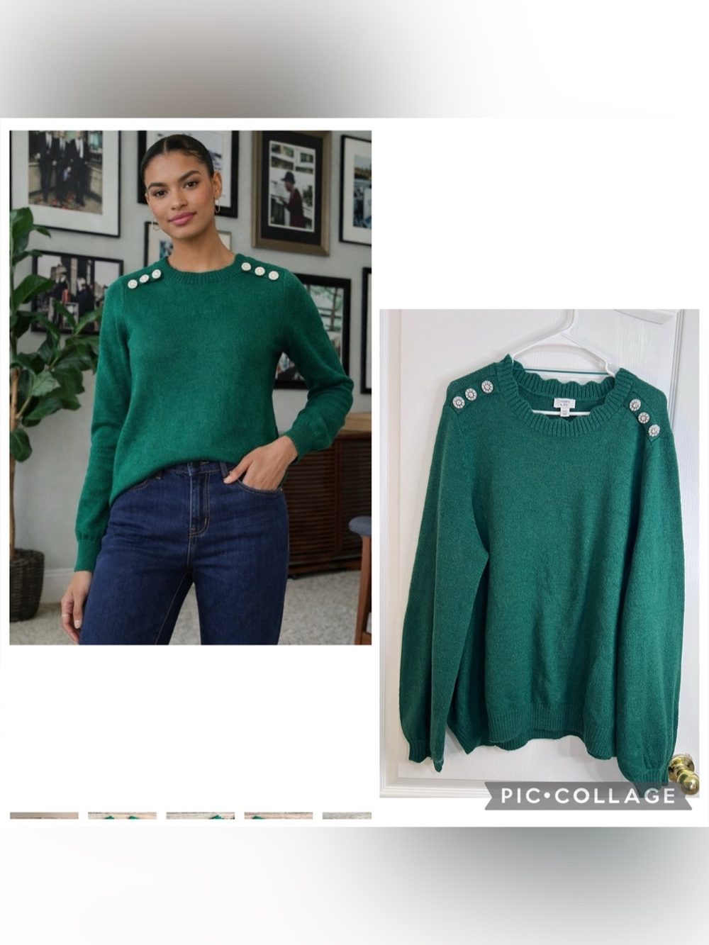 Crown & ivy Crewneck Sweater Embellished Shoulder Knit Green size XXL